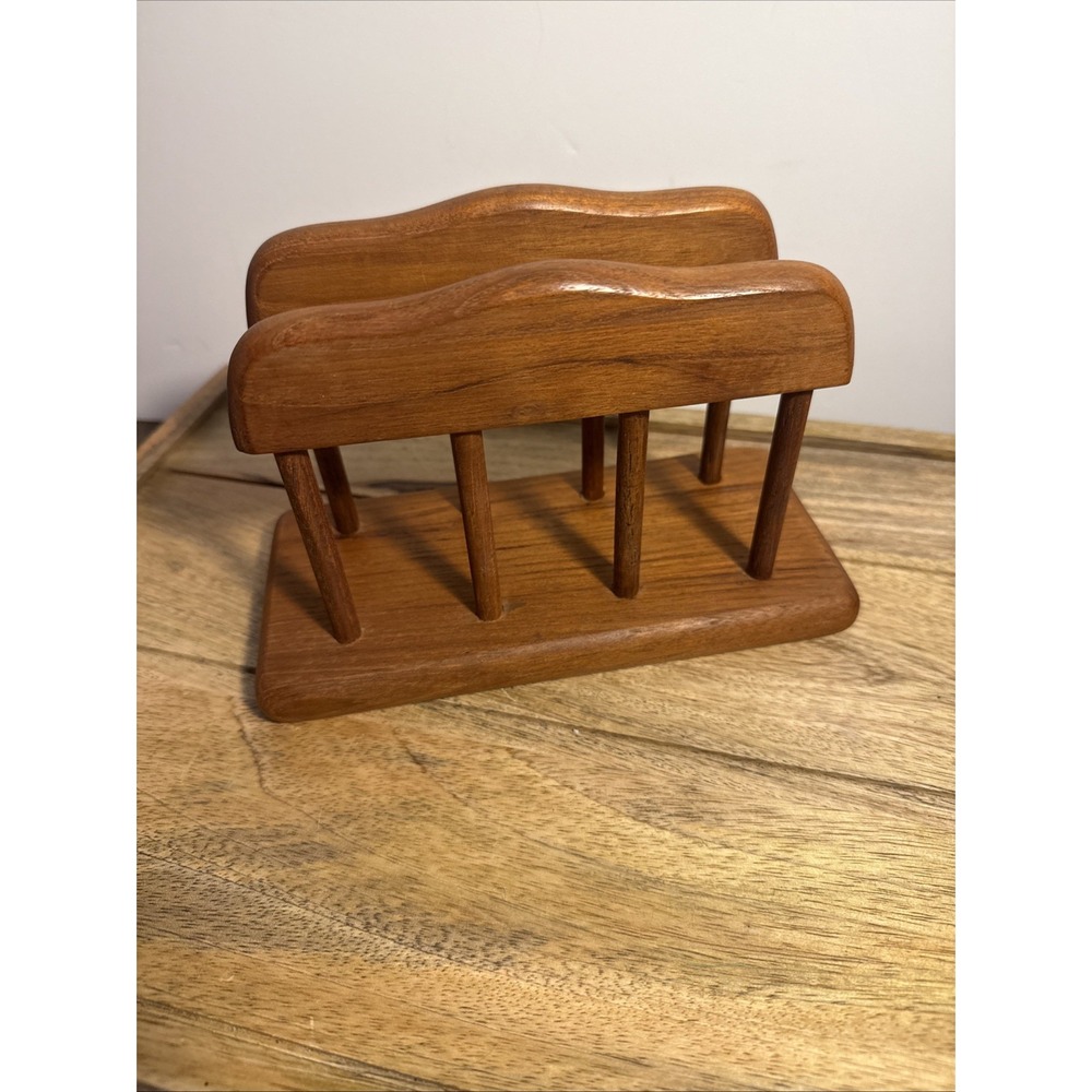 Goodwood Genuine Teak Thailand Napkin Holder Wood Spindle Caddy VTG 1970s